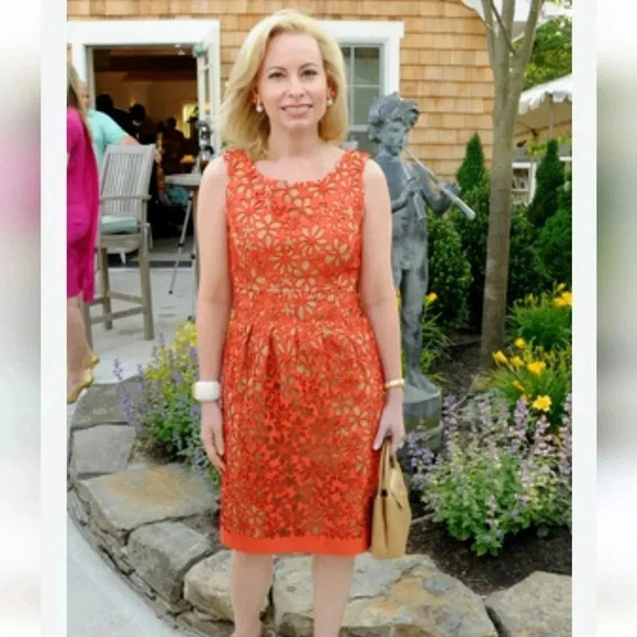 Lela Rose Dresses & Skirts - Lela Rose Persimmon Orange Laser Cut Sheath Dress